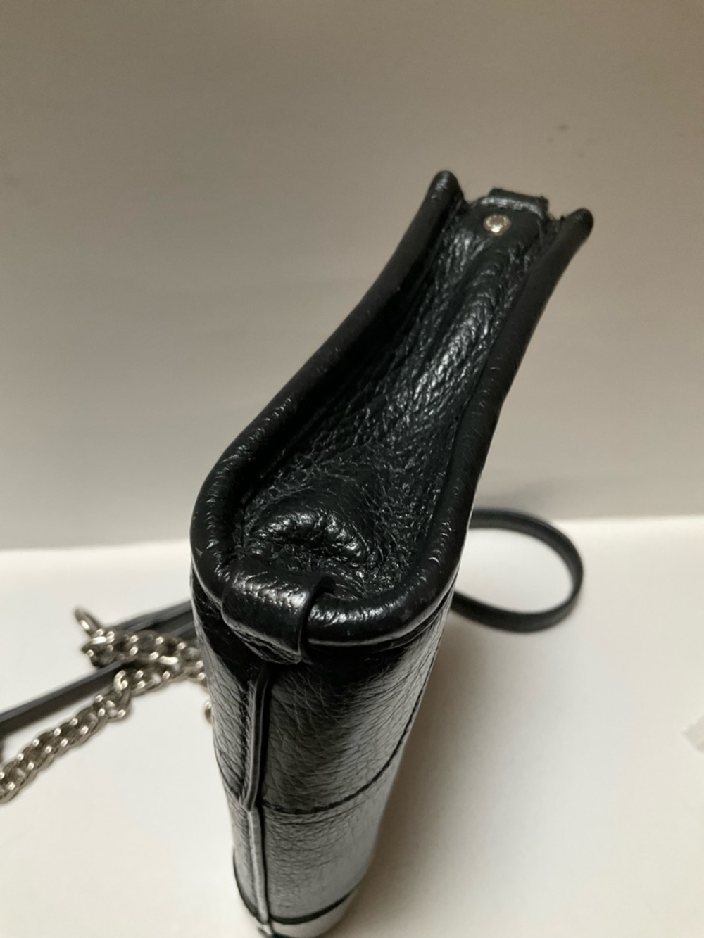 COACH Shoulder Bag Mickie Black pebbled Leather Crossbody w/ Silver Chain Strap - Picture 9 of 14